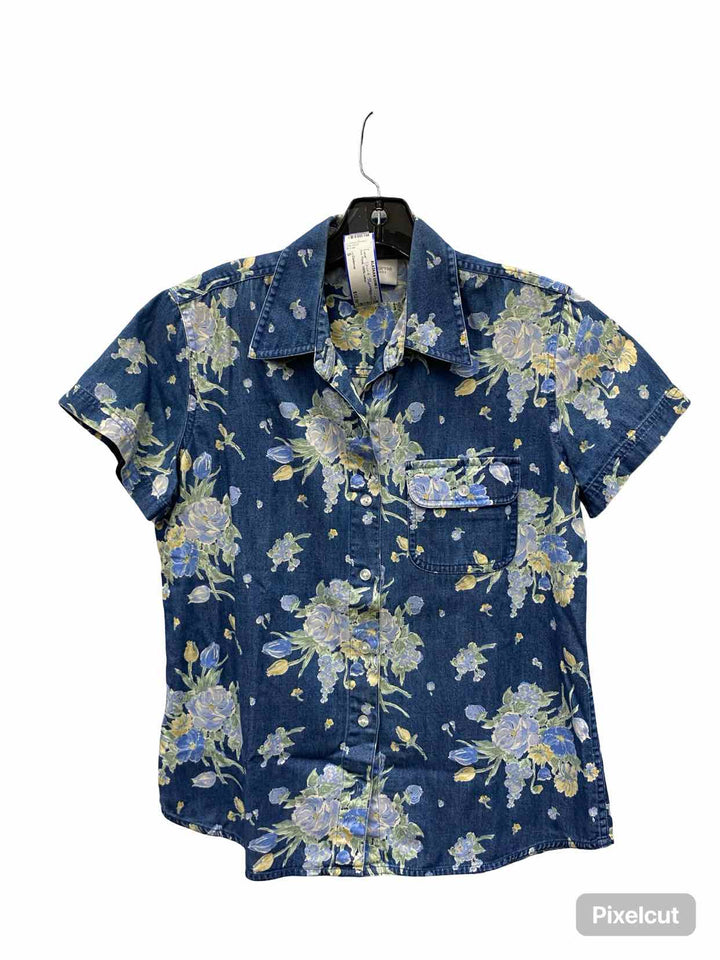 Liz Claiborne Size S Blue Floral 100% cotton Short Sleeve Shirts