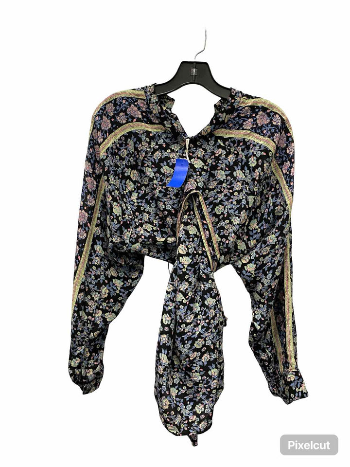 Free People Size M Blue Green Floral Long Sleeve Shirts