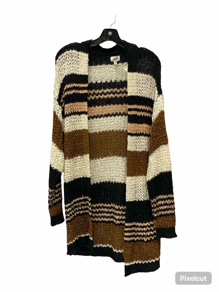 BKE Size M White/Black Brown Striped Sweater