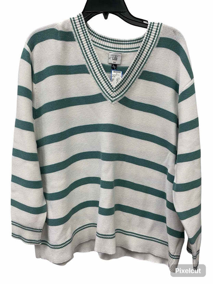 Cabi Size XXL White Teal Striped Sweater