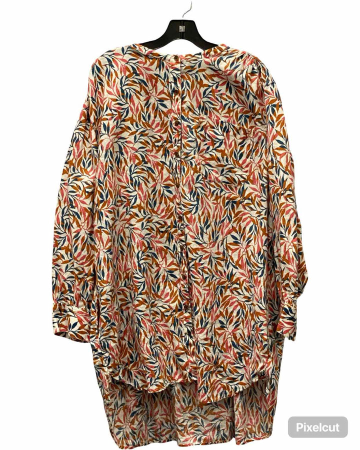 Lands End Size 3X White Orange Leafy 100% Linen Long Sleeve Shirts