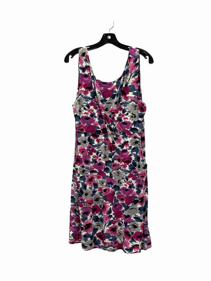 Garnet Hill Size L Pink Gray Floral Dress