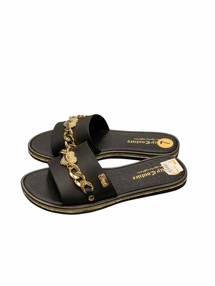 Juicy Couture Shoe Size 7 Black Gold Manmade NWOT Sandals