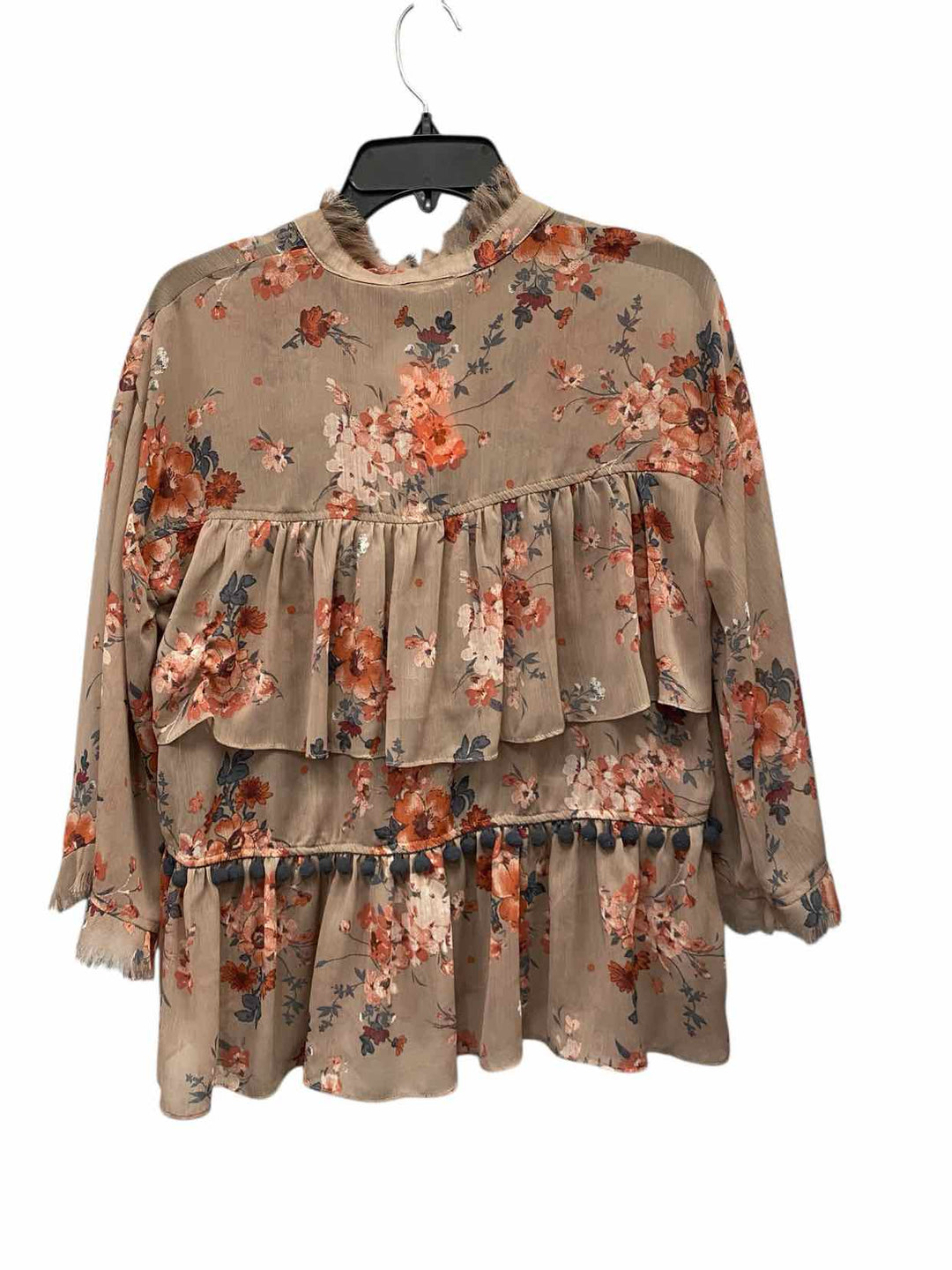 Mystree Size S Brown Pink Floral Long Sleeve Shirts