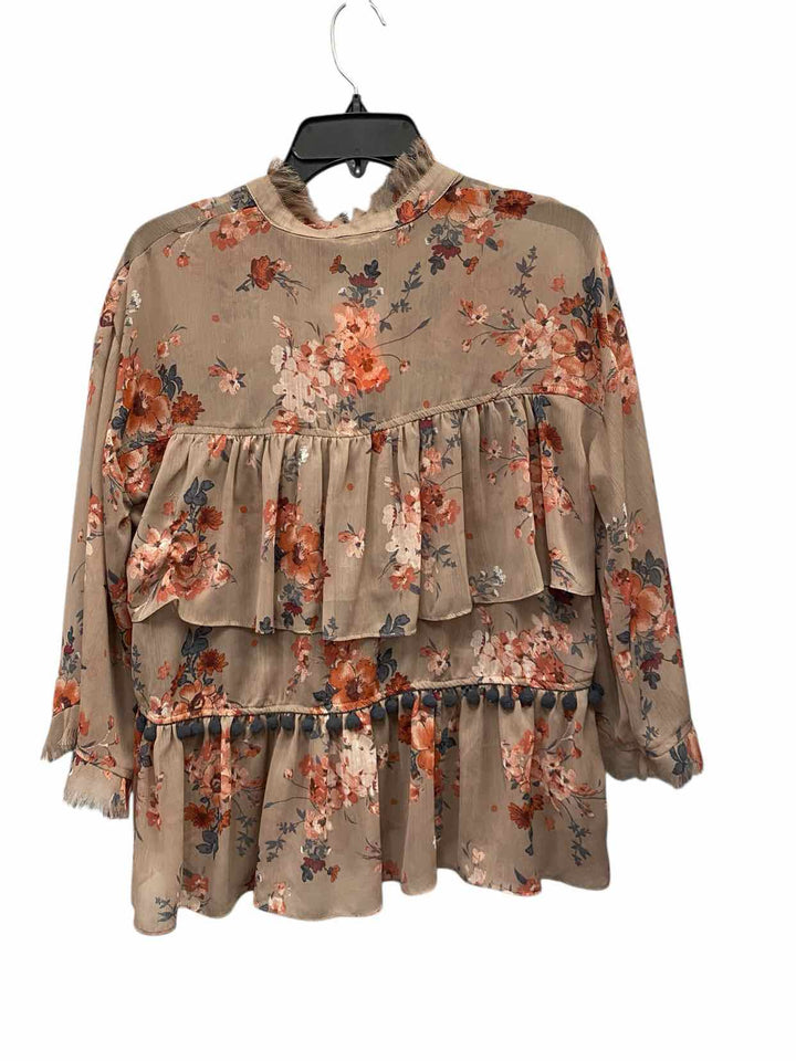 Mystree Size S Brown Pink Floral Long Sleeve Shirts
