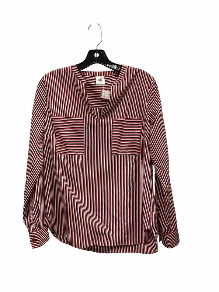 Cabi Size S Red Blue/White Striped Long Sleeve Shirts