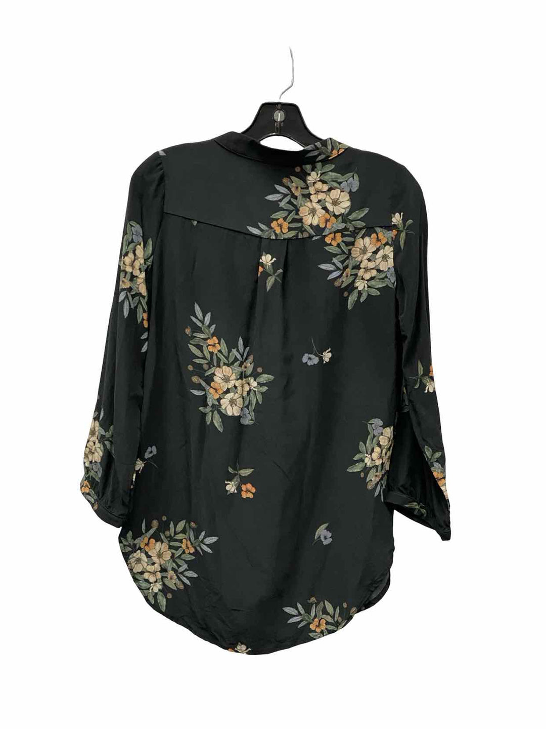Amour Vert Size XS Black Floral 100% silk Long Sleeve Shirts