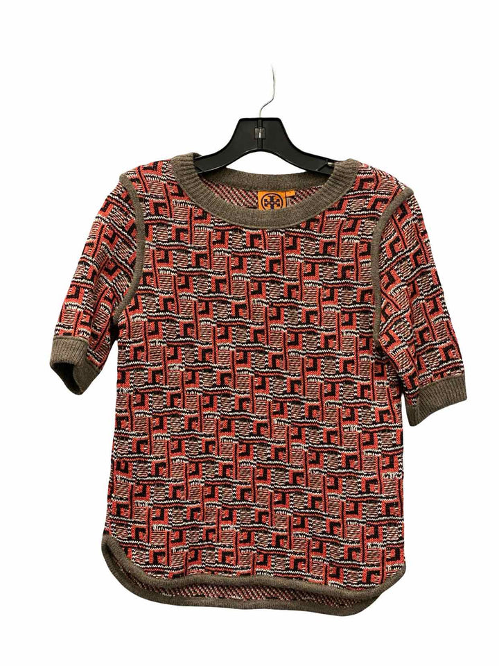 Tory Burch Size S Pink Brown Print 84% Cotton/ 6% Wool/ 4% Alpaca Sweater