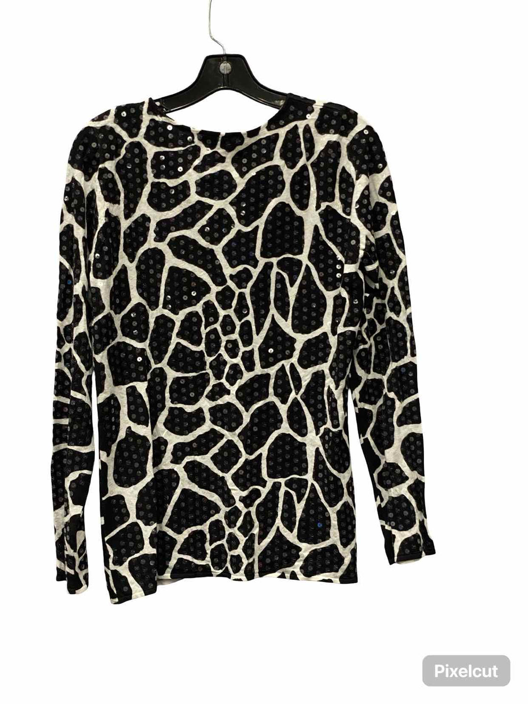 INC Size L Black White Print Sequin Long Sleeve Shirts