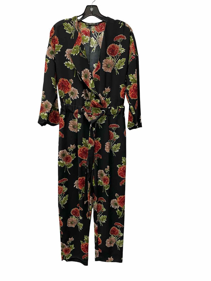 Zara Basic Size S Black Multi Floral jumpsuit Dress