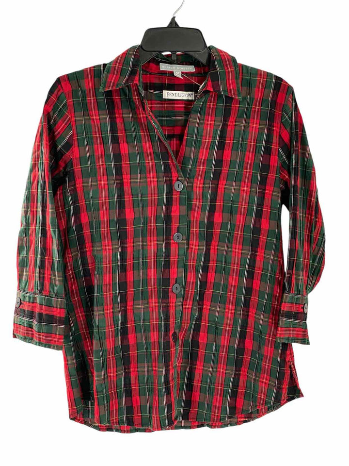 Pendleton Size 4 Green Red Plaid Long Sleeve Shirts