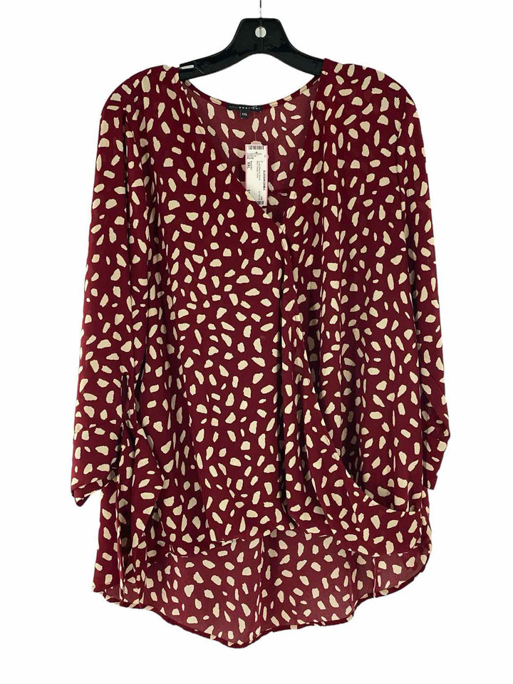 West Kei Size XXL Red Cream Print Long Sleeve Shirts