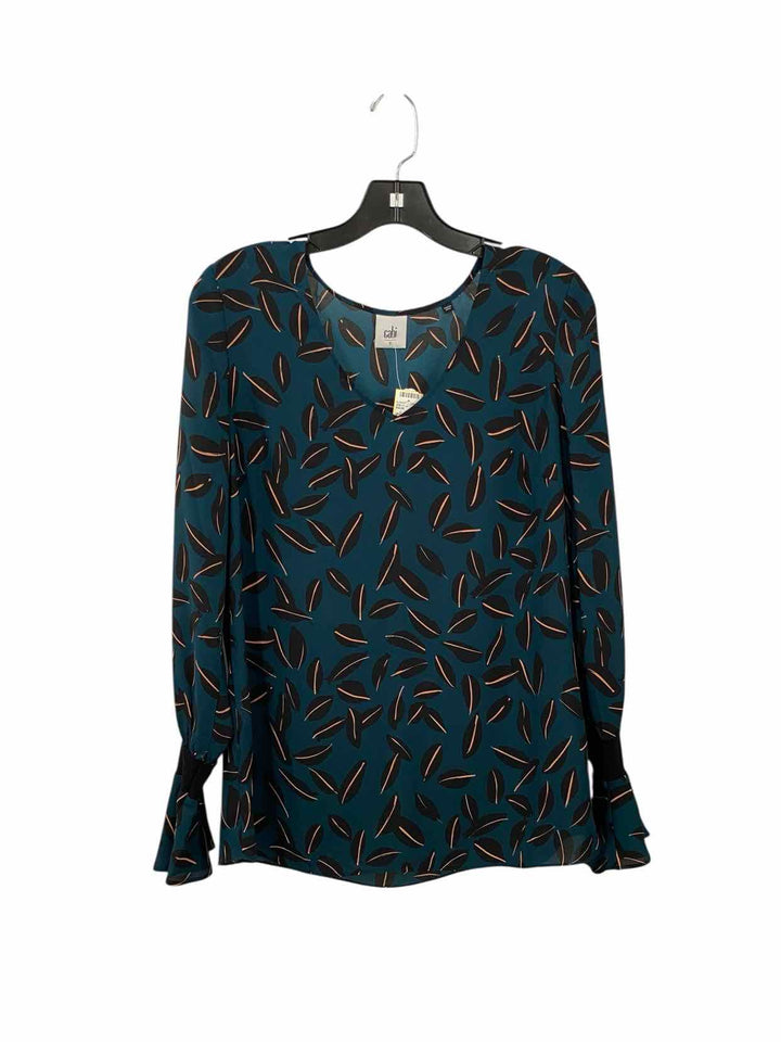 Cabi Size S Dark Teal Print Long Sleeve Shirts