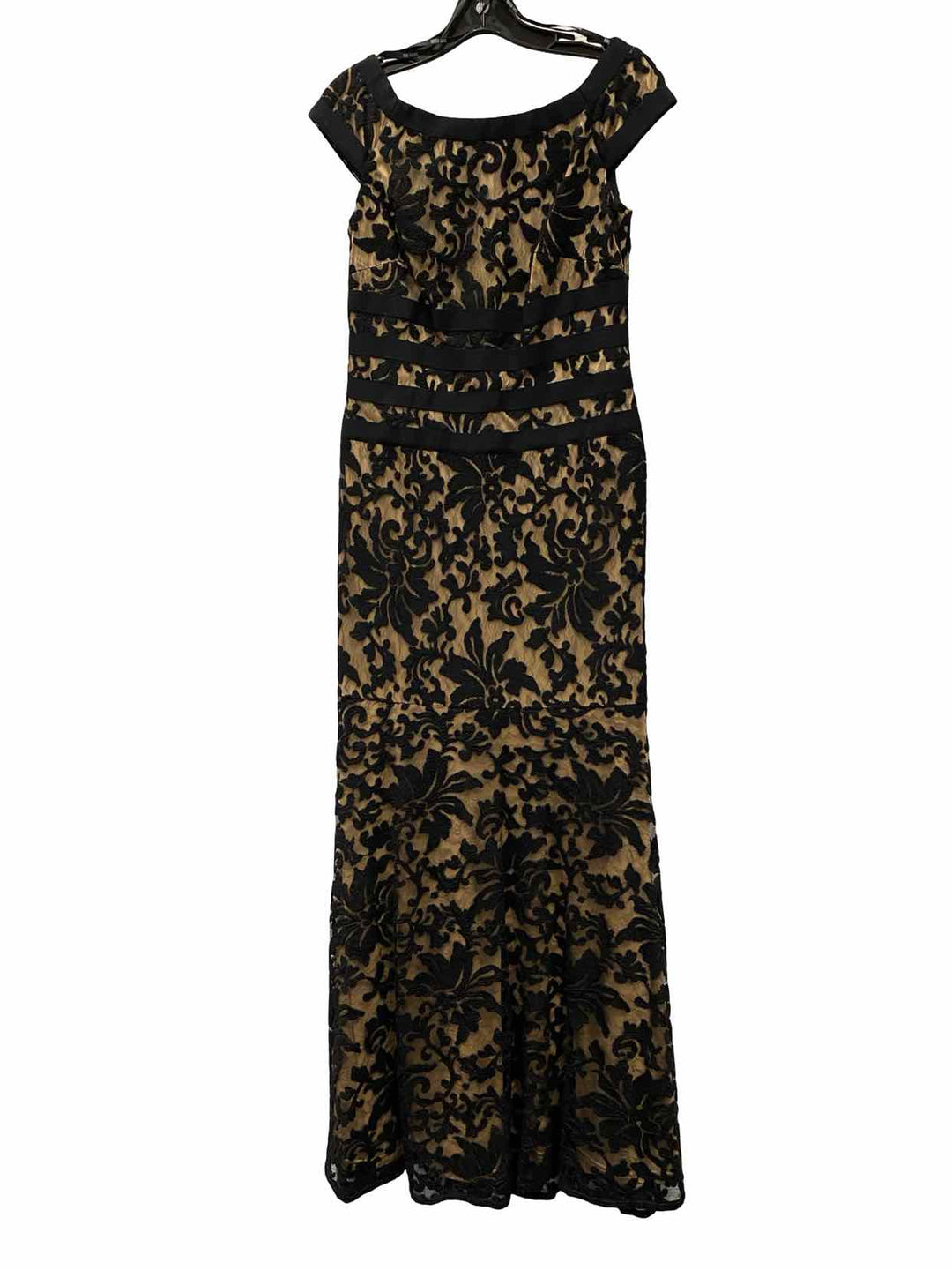 tadashi shoji black and gold dress Tadashi Shoji Size 8P Black Tan Floral Dress – Alaskan Dames