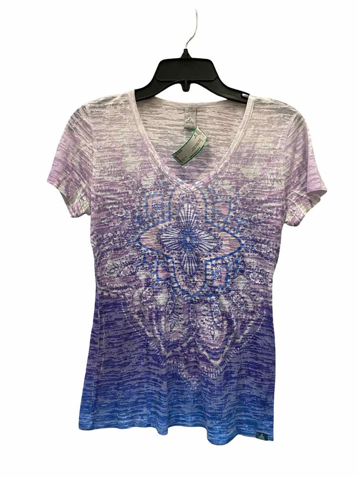 PrAna Size M Purple White Print Short Sleeve Shirts