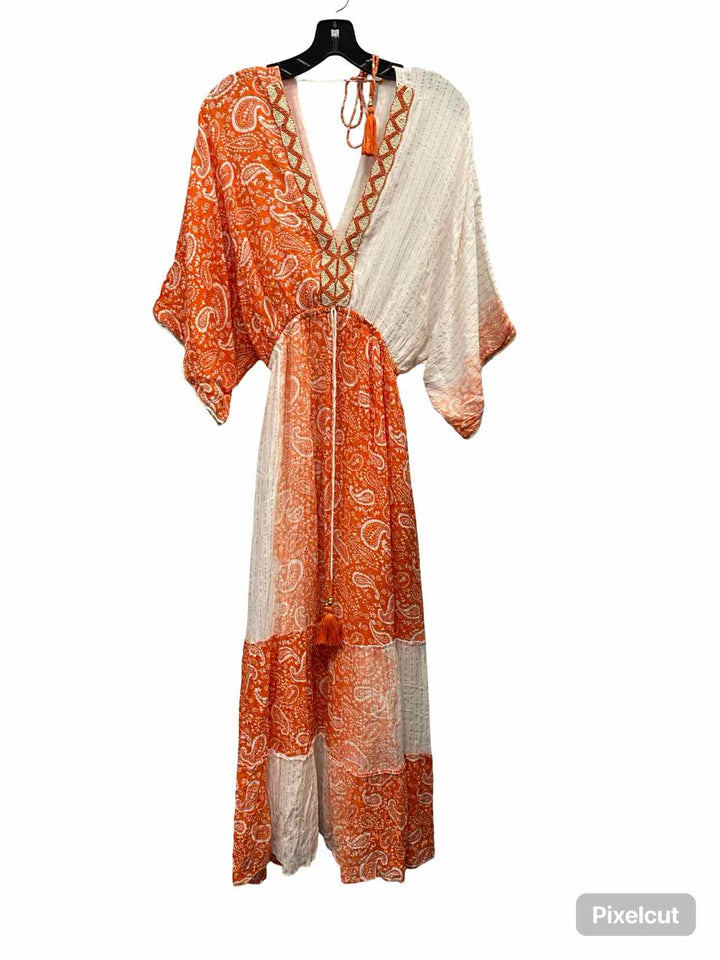 India Boutique Size Free Size Orange White Print Dress