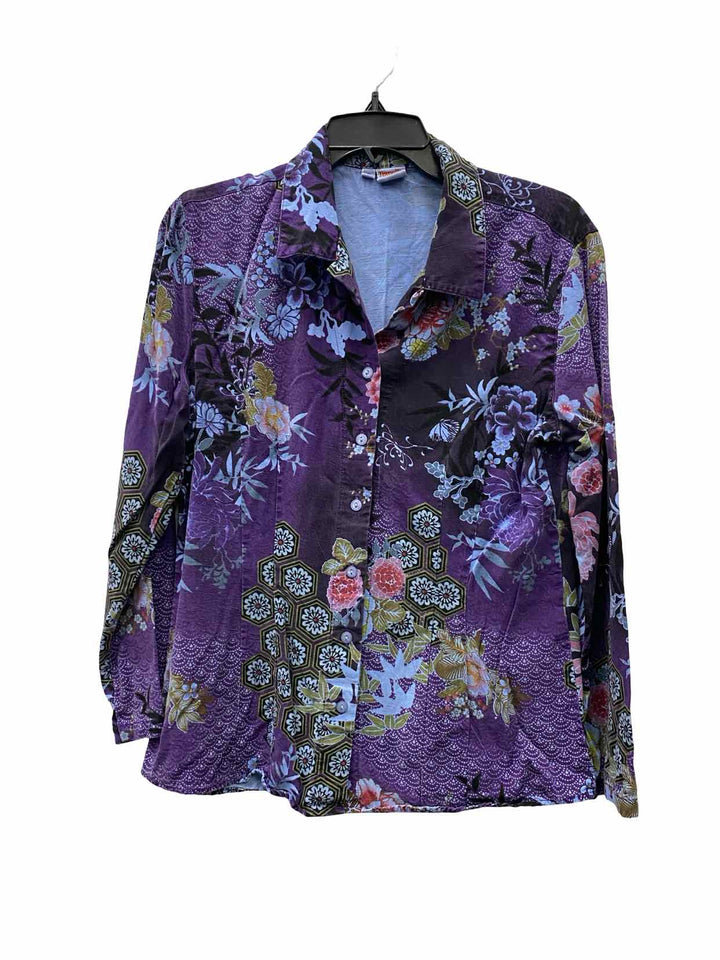 Tianello Size S Purple light blue Floral Long Sleeve Shirts