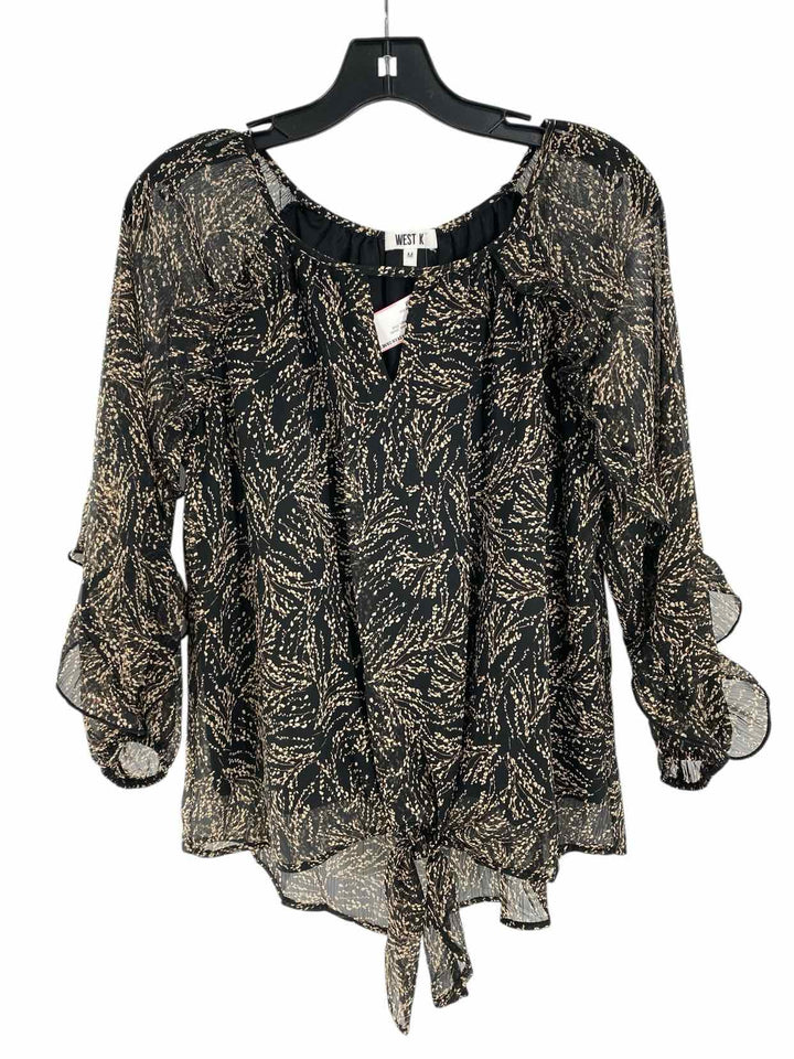 West Kei Size M Black Beige Print Long Sleeve Shirts