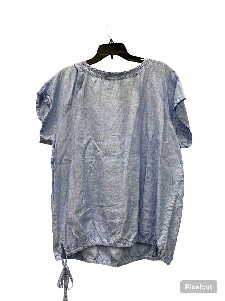 Lands End Size 16/18 Blue 100% Linen Short Sleeve Shirts