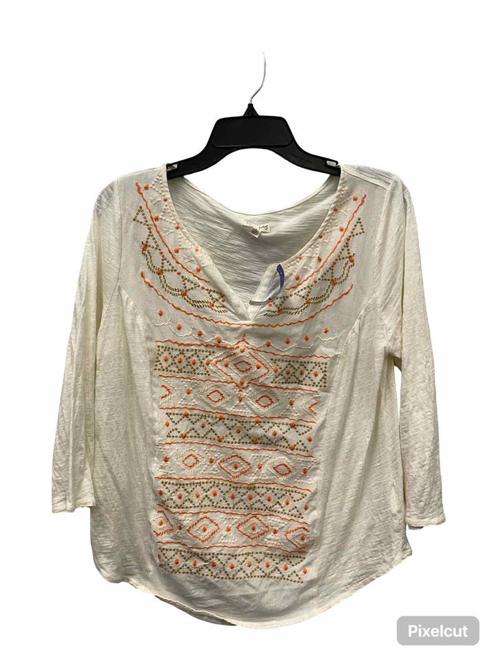 Mason Jules Size L White Orange Print 100% cotton Long Sleeve Shirts