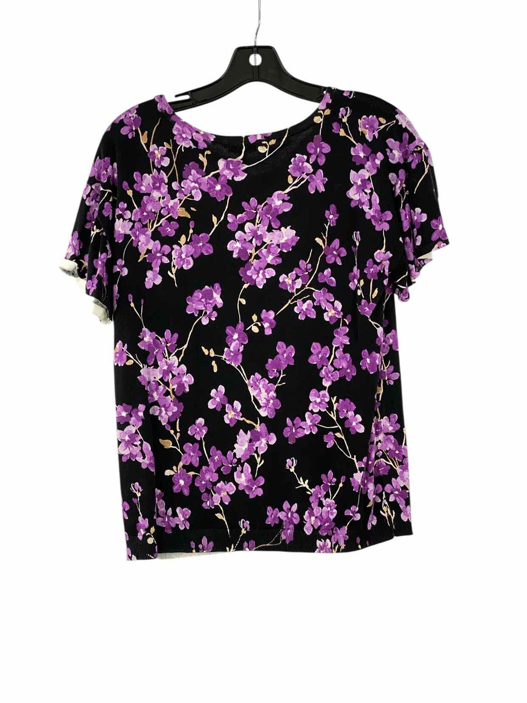 Talbots Size S Black Purple Floral Short Sleeve Shirts