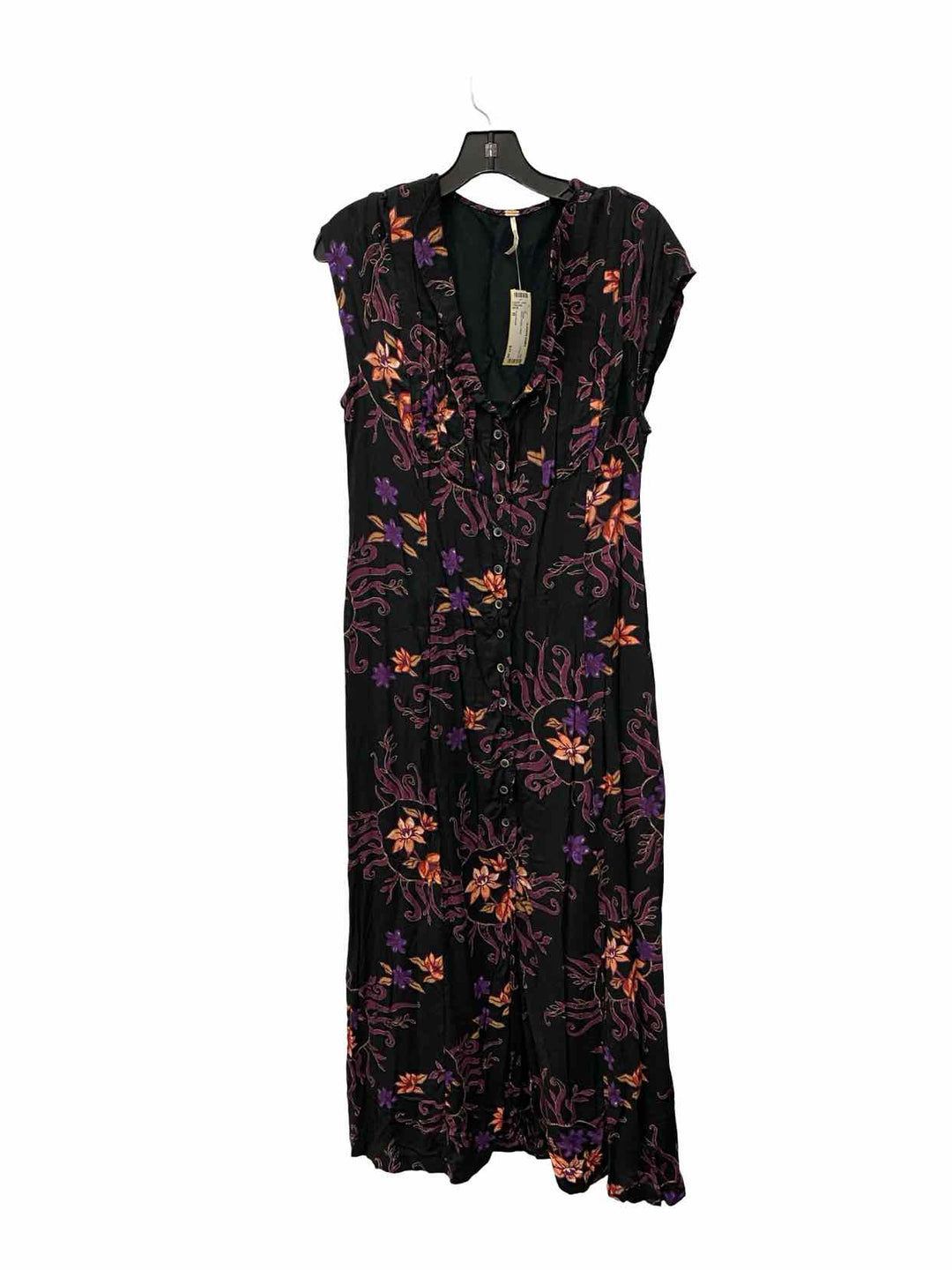 Free People Size M Black Purple Floral Dress