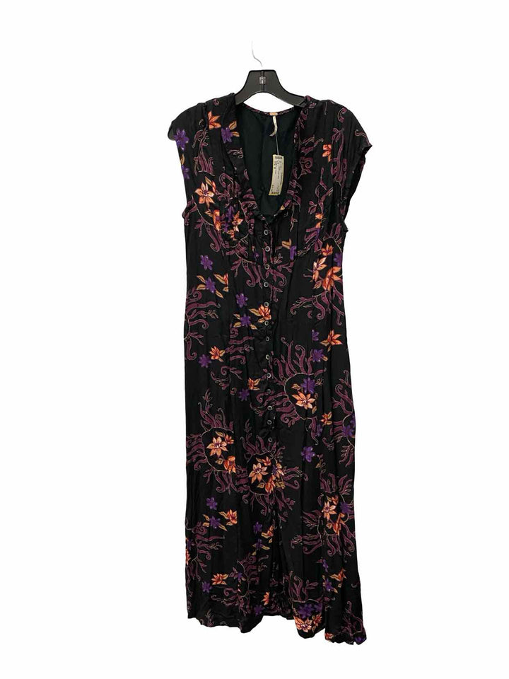 Free People Size M Black Purple Floral Dress