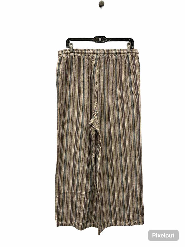 Mystree Size L Beige Blue Stripes 65% Cotton Pants