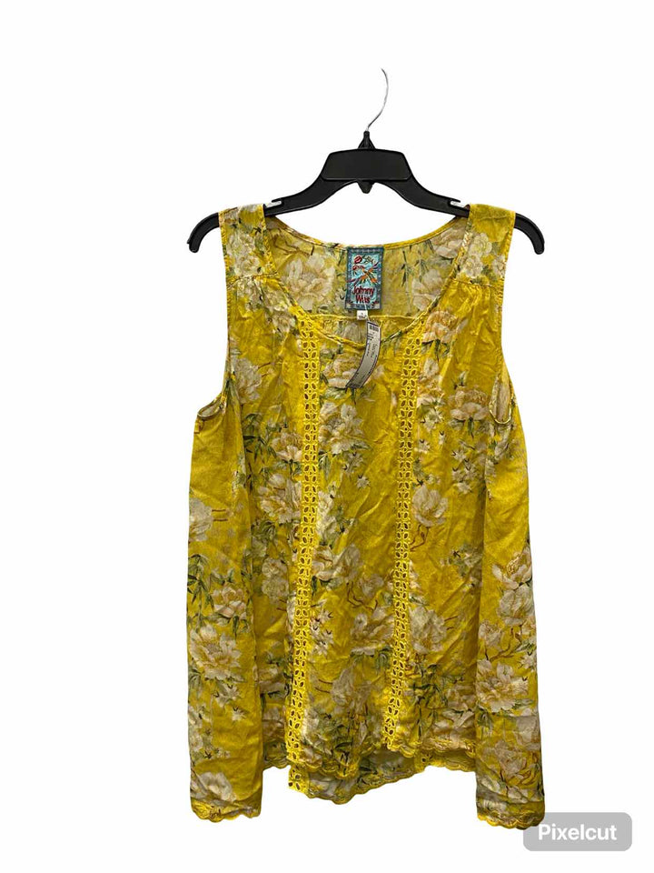 Johnny Was Size L Yellow Floral Tank Top