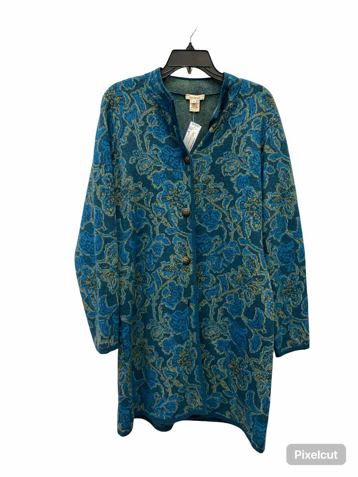 Sundance Size M Teal Print Merino Blend Sweater
