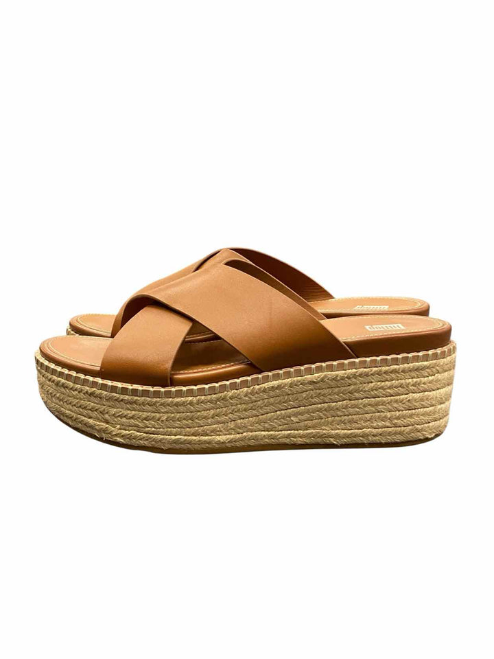 Fitflop Shoe Size 8.5 Brown Leather F-Mode Espadrille Sandals