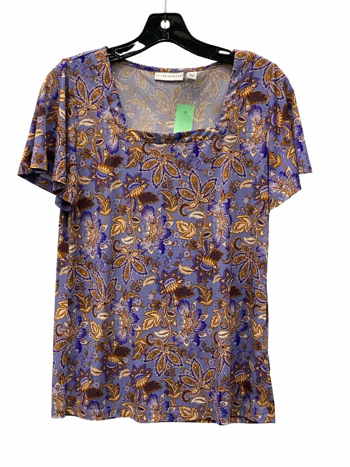 Susan Graver Size XXS Purple Floral Short Sleeve Shirts