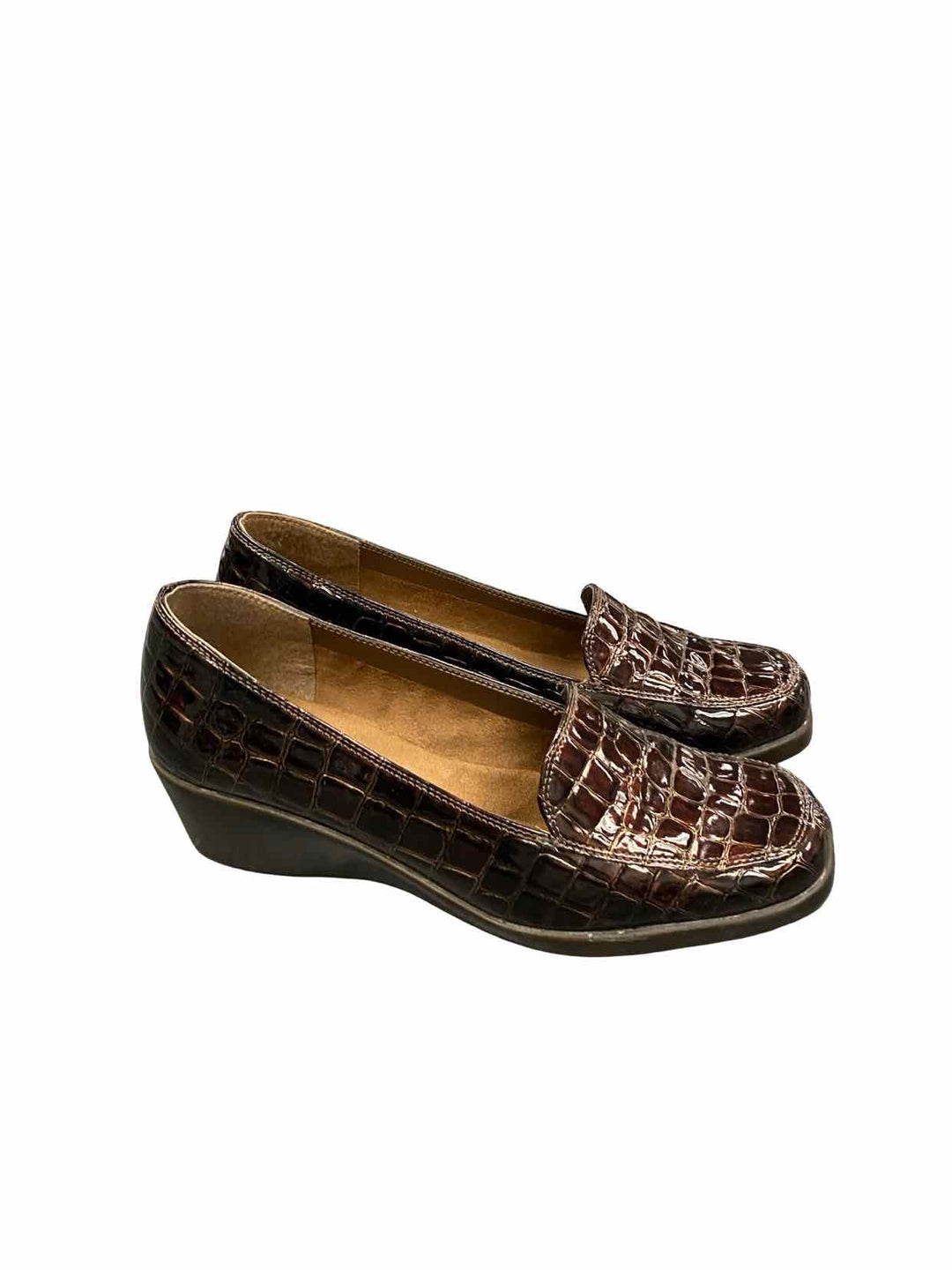 Aerosoles Shoe Size 9.5 Brown Crocodile Embossed Wedge Heel Loafers