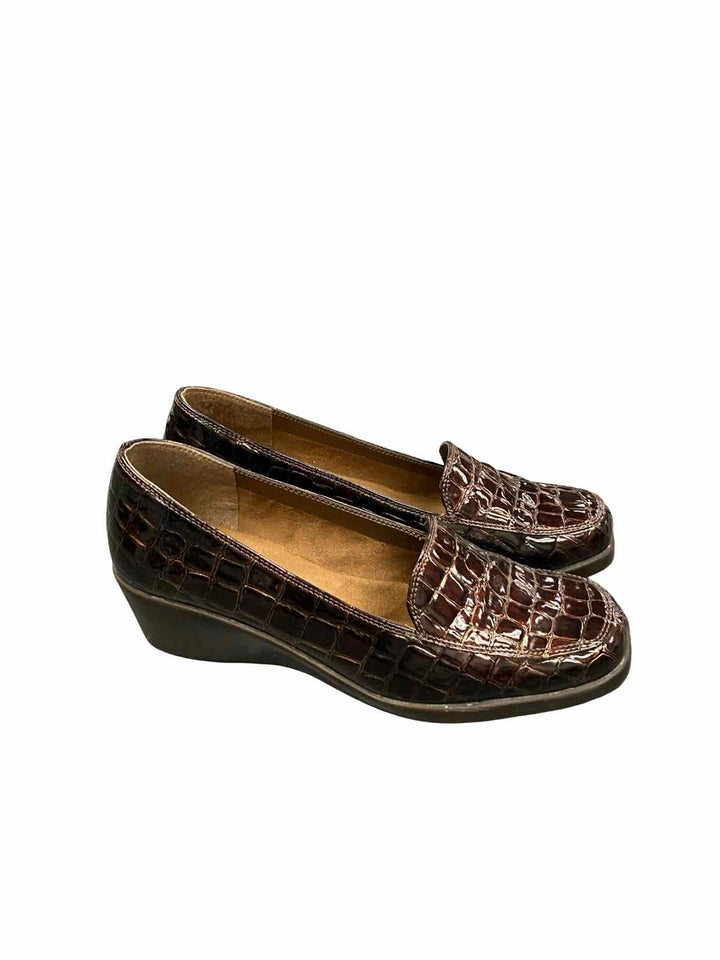 Aerosoles Shoe Size 9.5 Brown Crocodile Embossed Wedge Heel Loafers