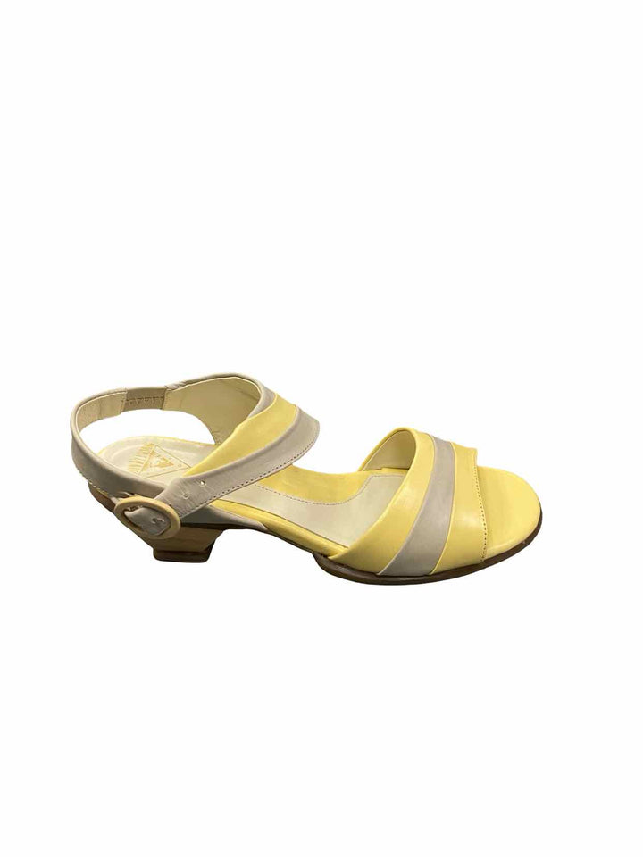 John Fluevog Shoe Size 8.5 Yellow Gray Leather "Wish" Sandals
