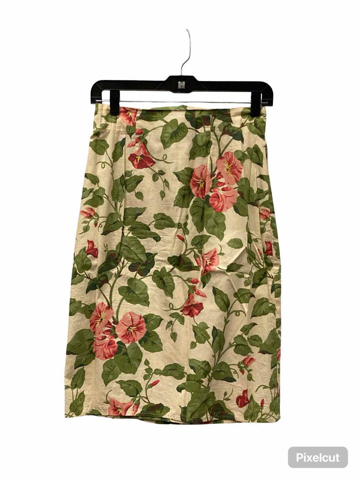 J Crew Size L Beige Green & Pink Floral 100% cotton Skirt