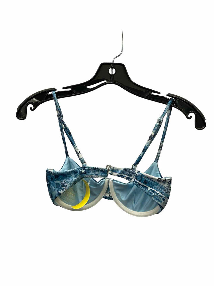 Frankies Bikinis Size S Blue Print Swimsuit Top