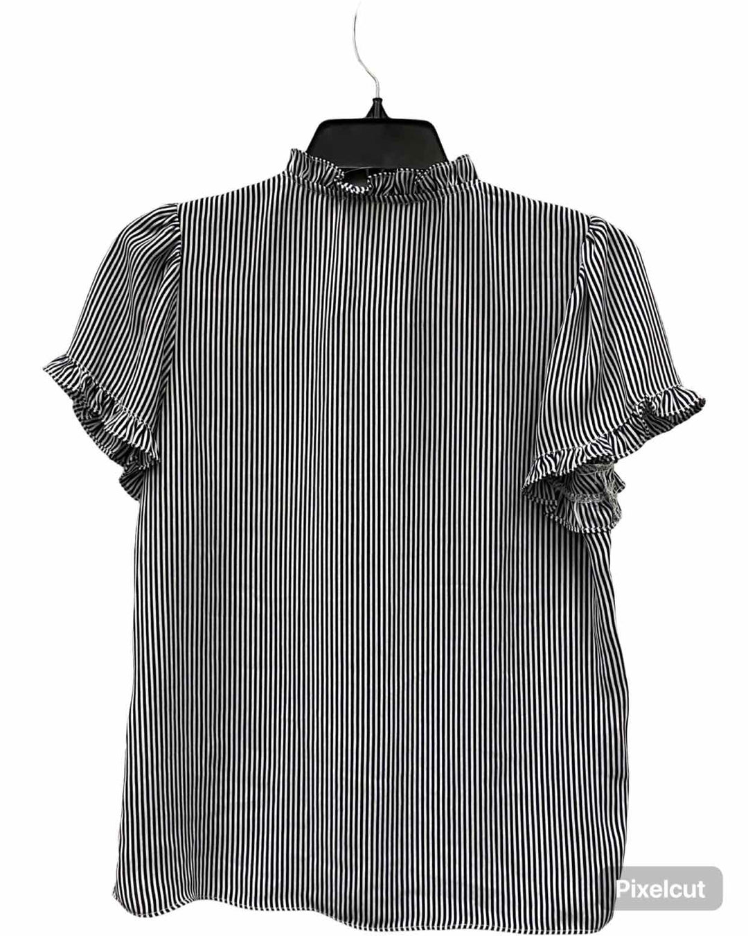 T Tahari Size XS White Black Striped Short Sleeve Shirts