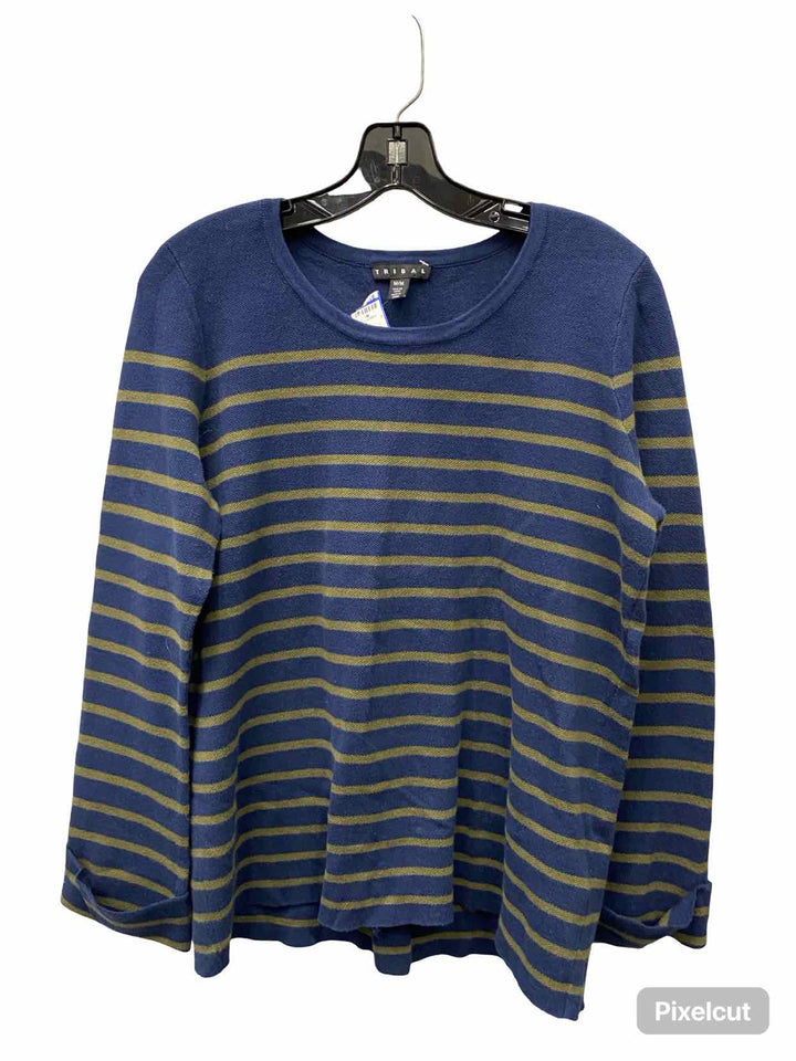 Tribal Size M Navy Green Striped 100% cotton Sweater