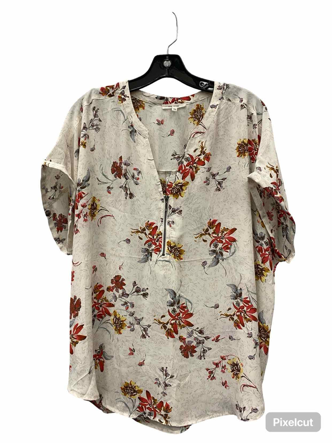 Maurices Size XL White Multi Floral Short Sleeve Shirts
