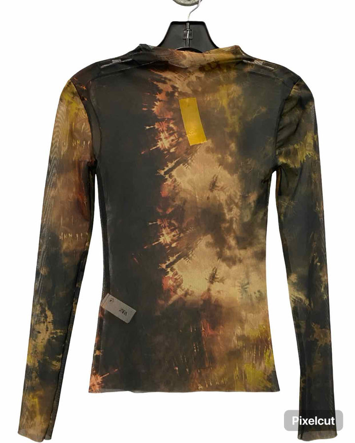 ZARA Size S Black Yellow Print NWT Long Sleeve Shirts