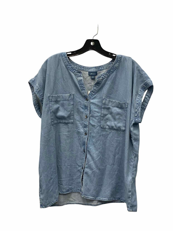 J Jill Size L Blue Short Sleeve Shirts
