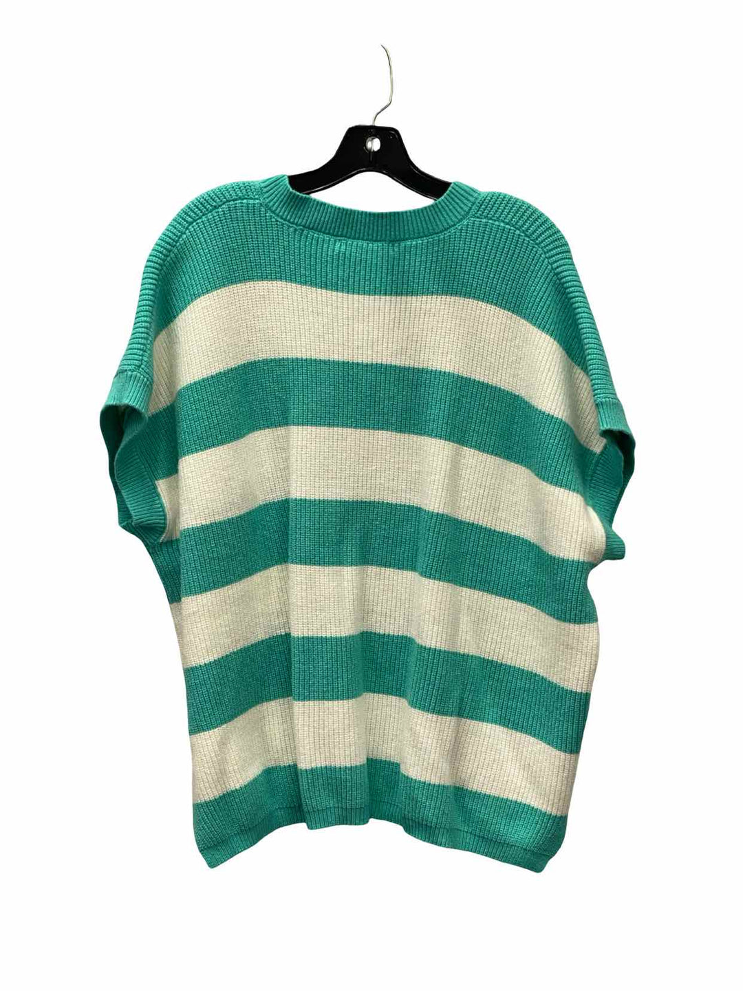 Double Take Size 2X Aqua White Striped Knit Sweater
