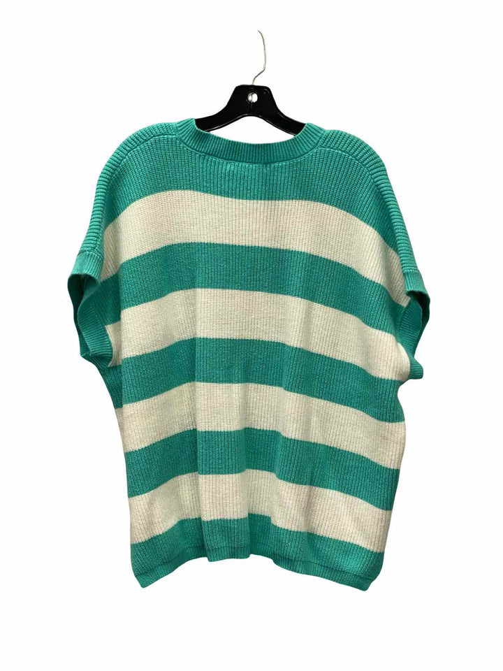Double Take Size 2X Aqua White Striped Knit Sweater