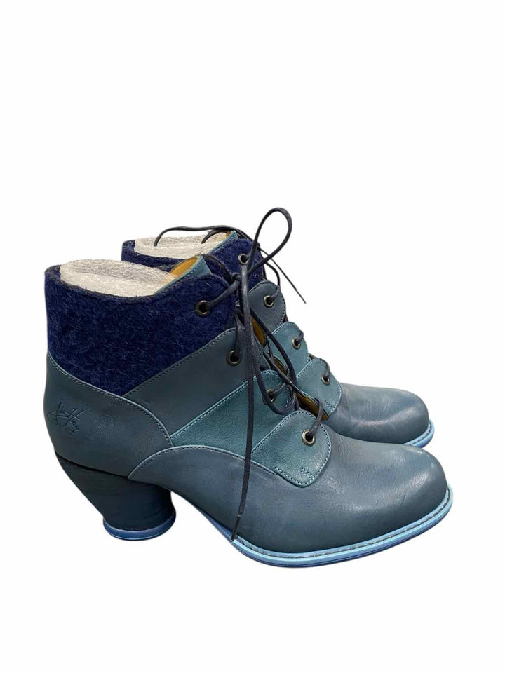 John Fluevog Shoe Size 10 Blue Leather Tatiana - Blue Scalloped Boots(Ankle)