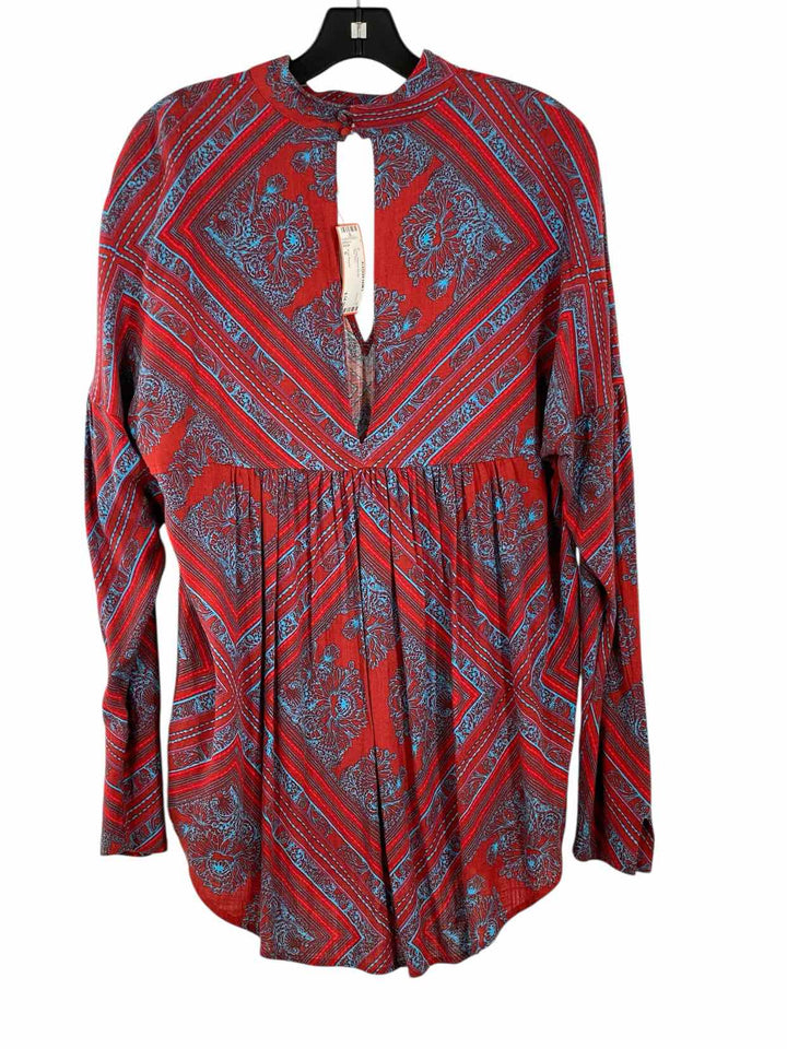 Free People Size S Red Blue Long Sleeve Shirts