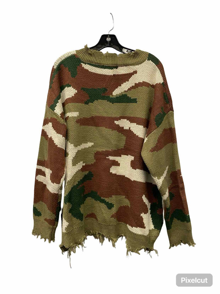 Perfectly Priscilla Size 1XL Green Brown camo print Long Sleeve Shirts