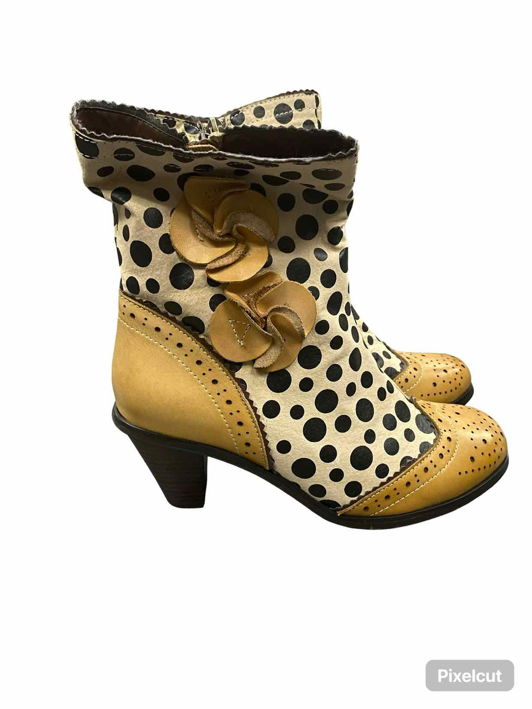 L'Artiste Shoe Size 40 Beige Polka Dot Leather Perignon Boots(Ankle)