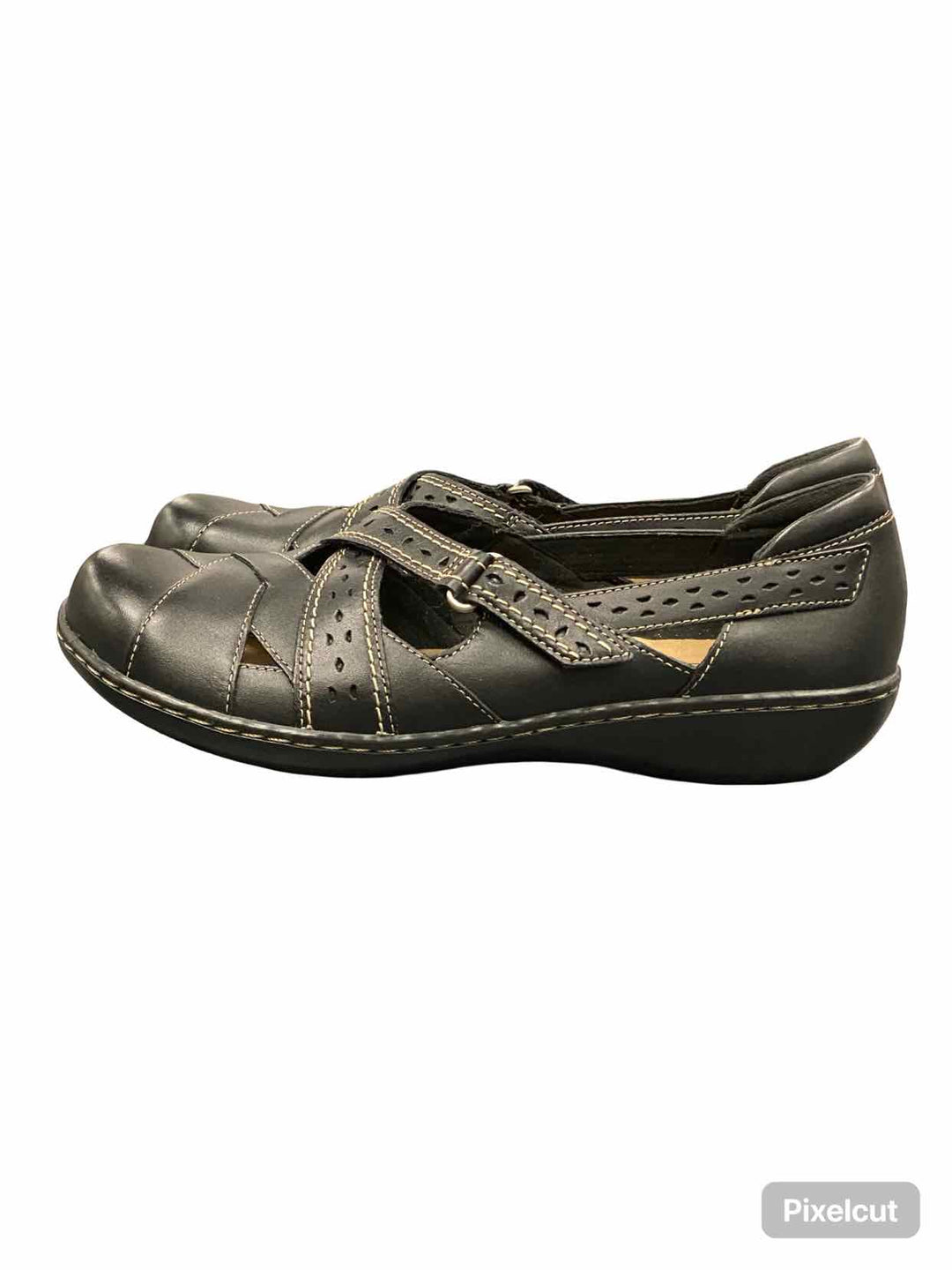 Clarks Shoe Size 8.5w Black Leather Ashland Spin Q Sandals