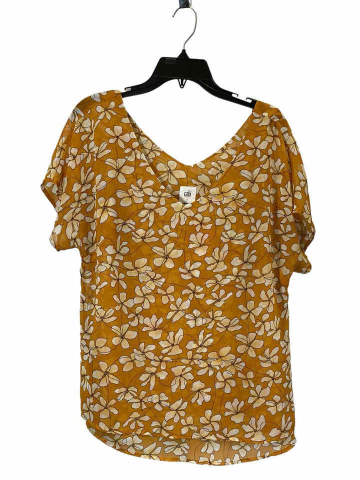 Cabi Size S Yellow Floral Print Short Sleeve Shirts